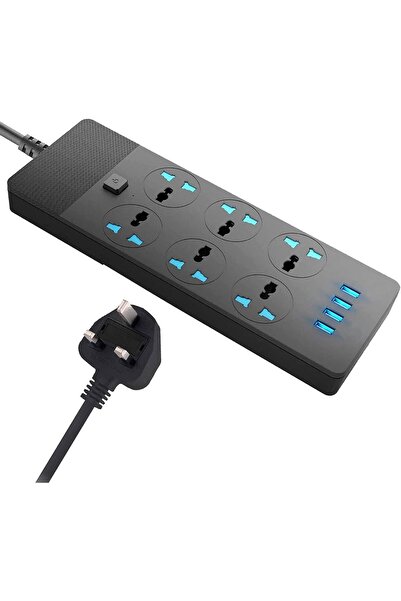 Saharaz شريط طاقة 3000 وات بطول 5 أمتار، مع 4 فتحات USB (3.1 أمبير)، و6 مقابس كهربائية مدمجة، 3000 وات