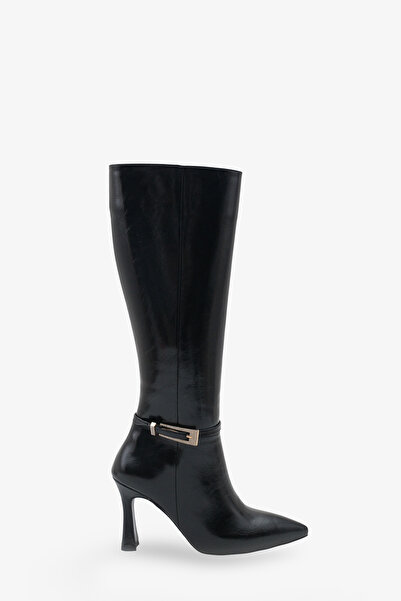 LOJO Γυναικείες μπότες με αγκράφα, φερμουάρ στο πλάι, με τακούνι και μυτερή μύτη, casual, Kilves μαύρο