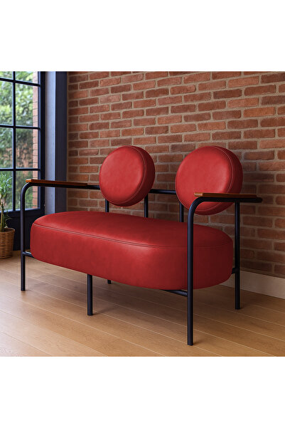 Azra Mobilya Venüs İkili Koltuk Kırmızı – Modern Tasarım, Deri, Ofis, Kuaför ...