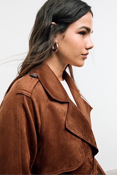 Stradivarius Uzun suni süet trençkot