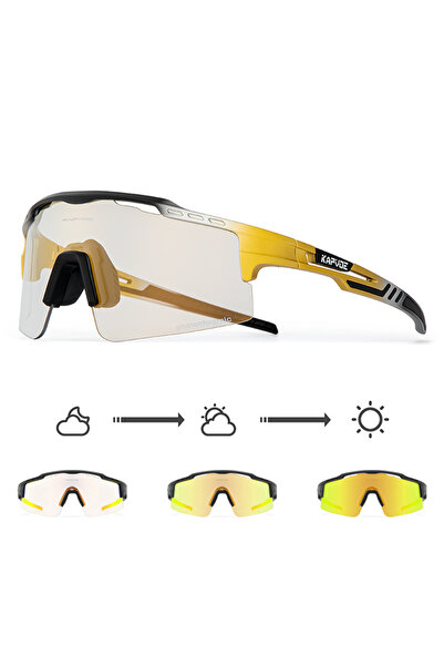 KAPVOE Photochromic 1lens GO-1L-13 Kapvoe-RED Photochromic Gold Cycling Glasses Sport Men's Sunglasses for