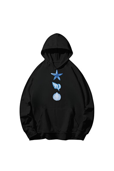 SVART WEAR Дългоръкава блуза с качулка от памук с морски принт