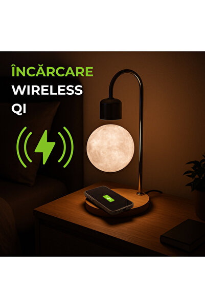 OEM Levitating Moon Lamp with Wireless Charging, Anti-fall LED, Touch On/Off, Silver/Wood