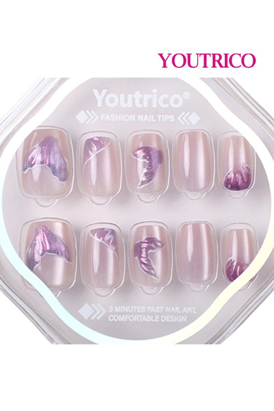 Youtrico 30 قطعة من أظافر الضغط، درع دائري قصير، محيط حورية البحر، أظافر صناع...