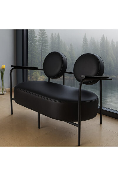 Azra Mobilya Venüs İkili Koltuk Siyah – Modern Tasarım, Deri, Ofis, Kuaför ve İş Yeri İçin Şık İkili Koltuk