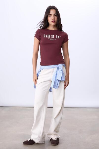 Stradivarius Fitted slogan T-shirt