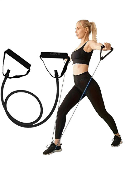Delta Exercise Resistance Band 120 cm Tube with Handles Tough Black – Pilates, Fitness Aerobics Sports Rubber