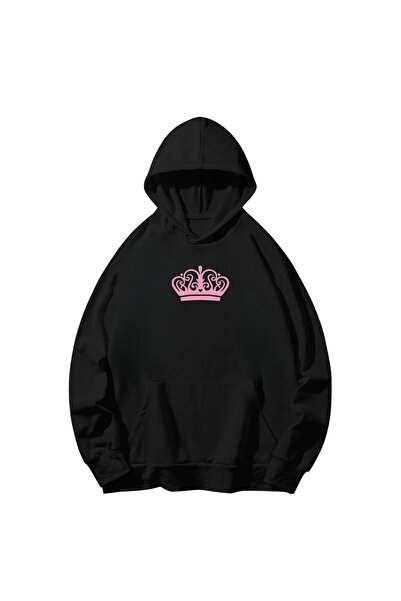 SVART WEAR Дългоръкава блуза с качулка от памук с печат на корона