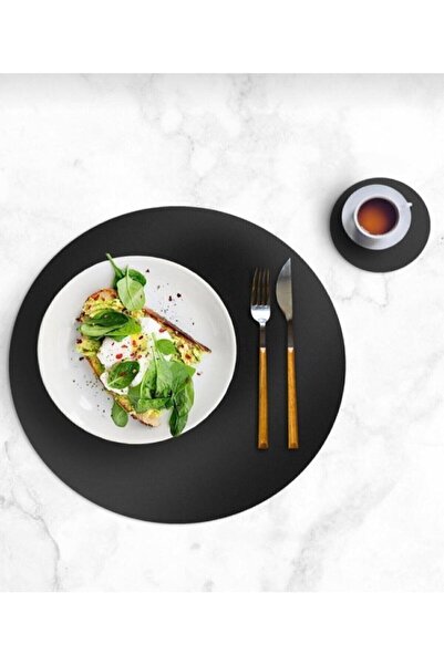 Pixel 1 Adet Yuvarlak Siyah Deri Amerikan Servis Supla Placemats