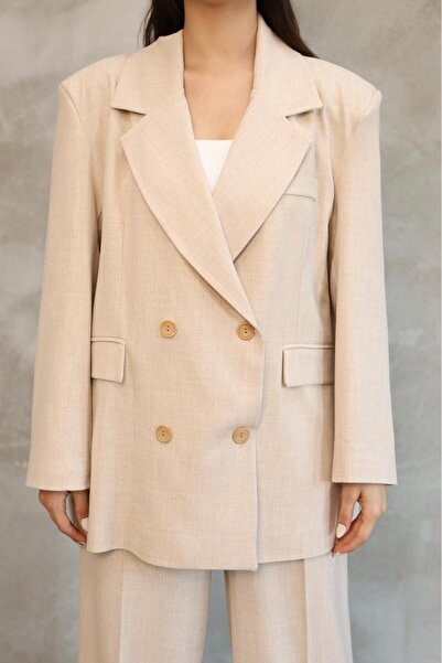 Bak'ap Premium Daddy Double Button Oversize Blazer Jacket-Pleated Palazzo Pants 2-Piece Set