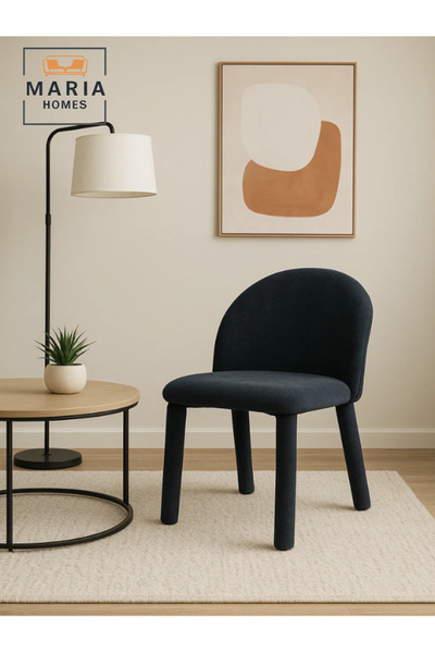 MARIA HOMES Dark Blue Upholstered Dining Chair – Modern Fabric Seat with Full Padded Legs