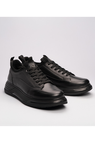 MARCOMEN Erkek Hakiki Deri Bağcıklı Sneaker Siyah
