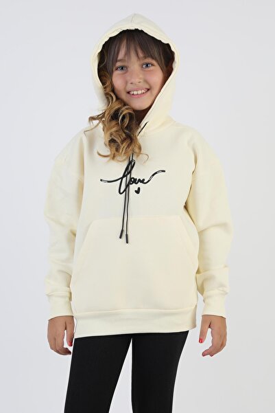 NEWKİDS Hanorac pentru fete cu glugă, imprimeu Love, buzunare cangur