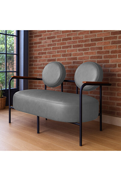 Azra Mobilya Venüs İkili Koltuk Gri – Modern Tasarım, Deri, Ofis, Kuaför ve İ...