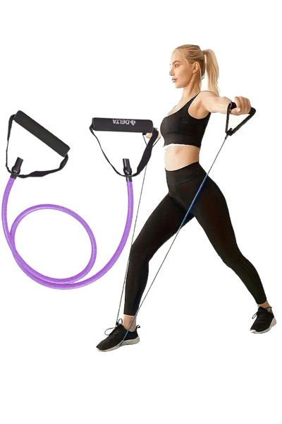 Delta Exercise Resistance Band 120 cm Tube with Handles Lilac Lightweight - Pilates, Fitness Aerobics Sports Rubber
