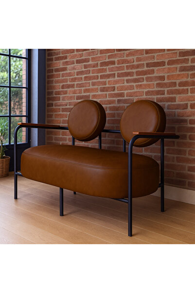 Azra Mobilya Venüs İkili Koltuk Acı Kahve – Modern Tasarım, Deri, Ofis, Kuafö...