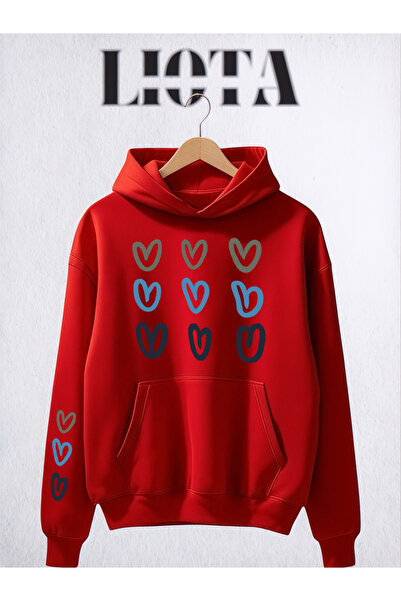 Vordevia سويت شيرت قطني كبير الحجم مطبوع عليه أكمام على شكل قلب