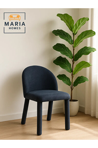MARIA HOMES Dark Blue Upholstered Dining Chair – Modern Fabric Seat with Full Padded Legs