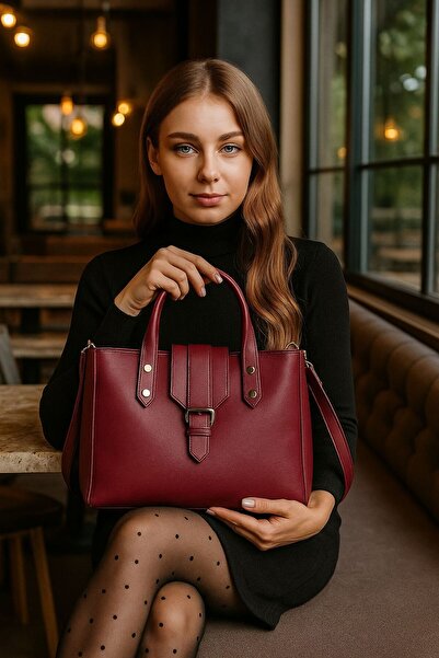 ESTUTE Women's Stylish Leather Look Shoulder and Hand Bag - Makeup Bag Gift