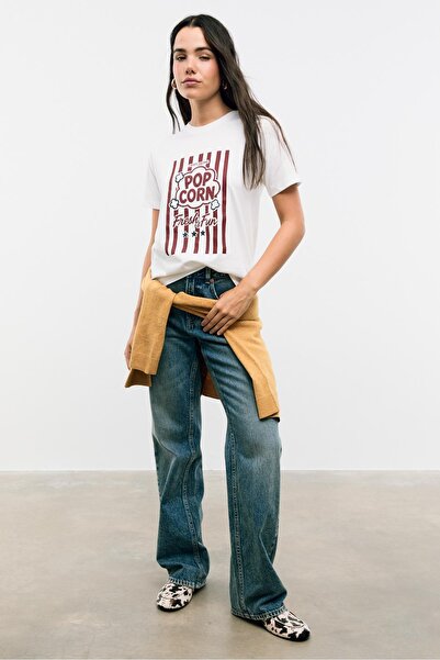 Stradivarius Simli Pop Corn Tişört