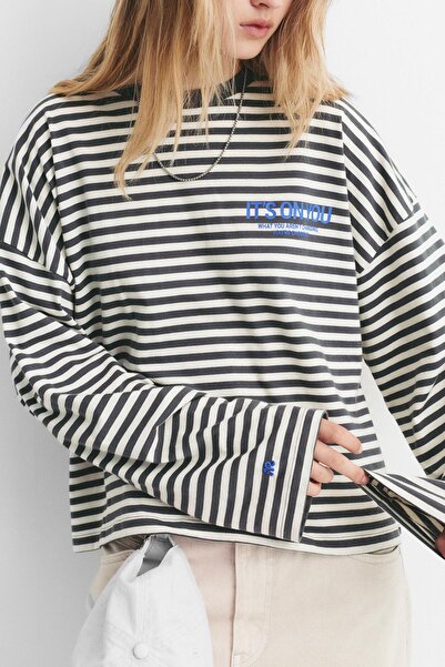 Pull & Bear Yazılı çizgili t-shirt