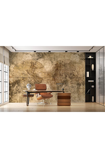 Özel Duvarlar Eskitme Tarz Yuvarlak Dünya Haritası Duvar Kağıdı