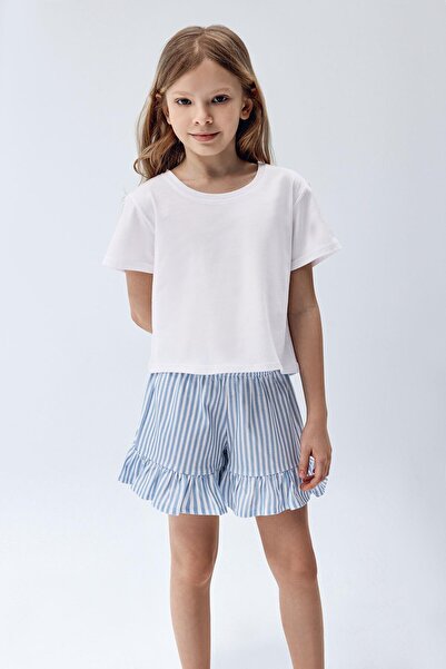 Brix Costum pentru fetiță cu volane, culoare albă