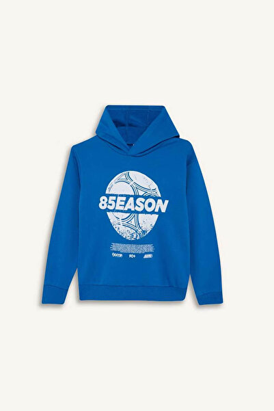 DeFacto Kapüşonlu Baskılı Saks Erkek Çocuk Sweatshirt F2845A8/BE59