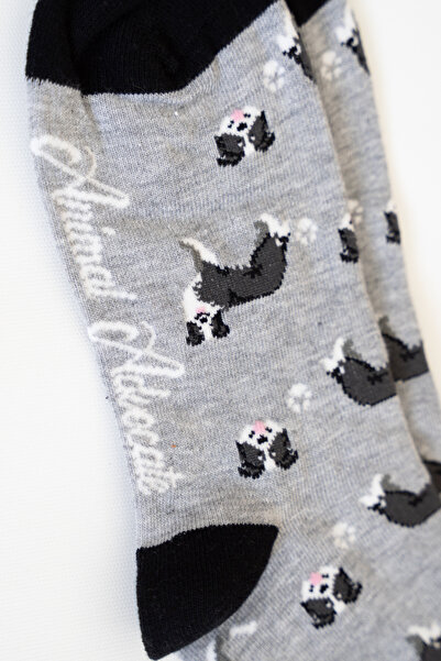 Trampoline Dog Patterned Long Socks - Patterned Socks - Gray Long Socks