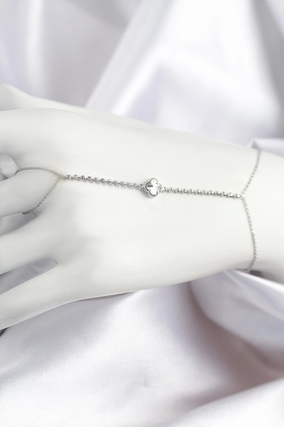 shopwave Brass Zircon Stone Clover Model Silver Color Shahmeran