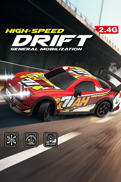 hak-iş oyuncak 1:18 Şarjlı Uzaktan Kumandalı Kırmızı Spor Araba – Yüksek Hızlı RC 4x4 Drift Aracı
