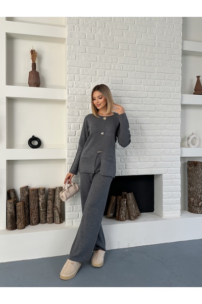 orjinal blue b Cotton Knitwear French Fashion Bottom-Top Set with Gold Accessories