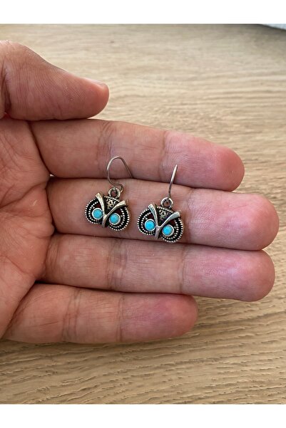dela otantik Turquoise Stone Dangle Owl Earrings | Handmade Vintage Bohemian Authentic Silver Color Bijoux Jewelry