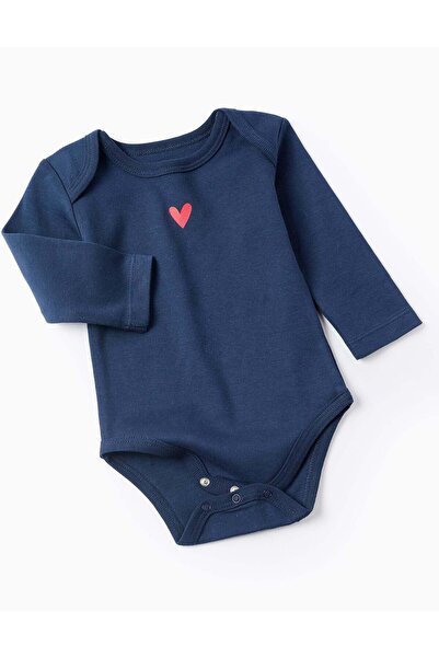 Ziddy Pack of 4 Cotton Bodysuits for Baby Girls 'Hearts', White/Blue