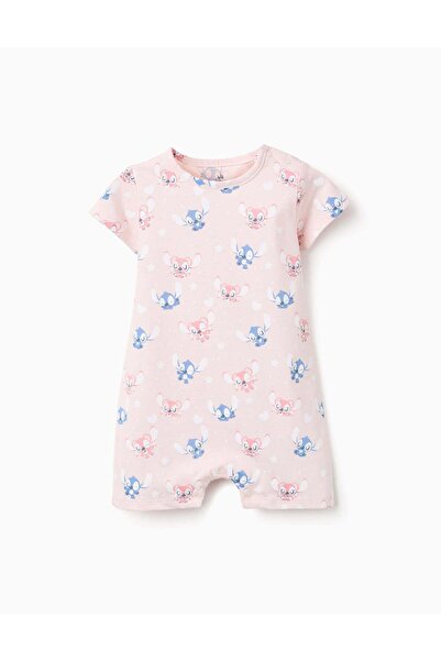 Ziddy Cotton Romper-Pyjamas for Baby Girls 'Stitch & Angel', Pink