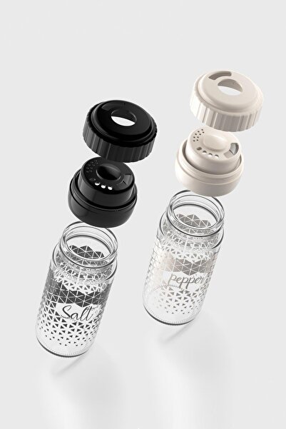 Renga Hybrid Patterned 244 ml Set of 2 Glass Spice Jars 162008 Black-Beige