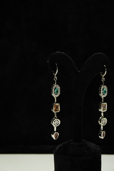 Rumon Steel Long Dangle Zircon Stone Earrings