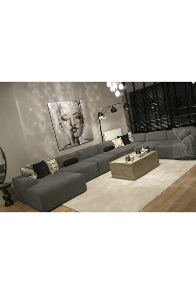 S Home Design Concept Molly Xxl Köşe Koltuk Takımı, Sol Köşe Keten Antrasit 450x290 cm