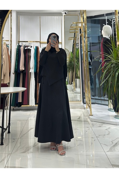 She Olive Hijab Suit with Pocket Detail Crepe Fabric Skirt – for Daily Wear and Special Occasions