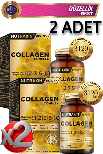 Nutraxin 2 Adet Collagen Complex Tip 1-2-3-5-10 Çift Hidrolize 3120 Mg 90 Adet Tablet