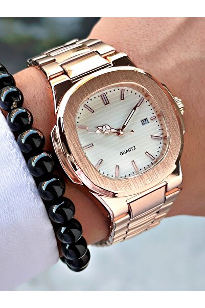Tisaati Special Design Eşref Single Watch Model Metal Band Men's Wristwatch with Calendar - Gift Bracelet