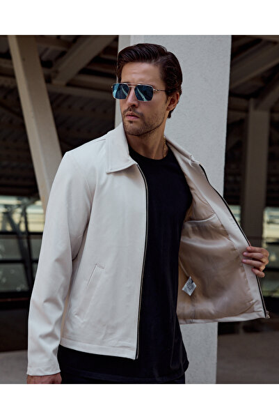 Renvo butik Casual Style Men's Black Plain Zippered Coat