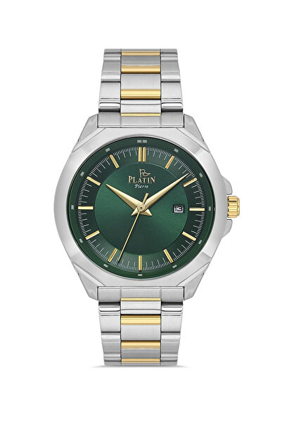 Platin Pierre Silver Gold Color Green Dial Steel Band 3 Atm Waterproof Original 2 Year Warranty Men's Wristwatch