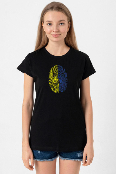Tshirthane Yellow Navy Blue Fingerprint Black Women's Tshirt