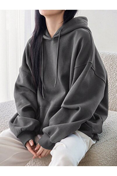 EYAX MODA KADIN KAPÜŞONLU SWEATSHIRT - Büyük Beden Sweatshirt