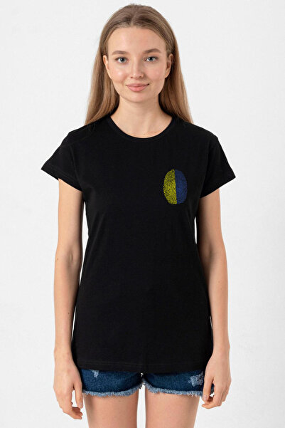 Tshirthane Yellow Navy Blue Fingerprint Black Women's Tshirt