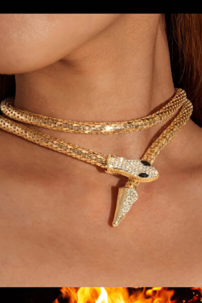 Trade Bazaar Taşlı Yılan Kolye – Punk & Hip-Hop Tarzı, Unisex Sokak Modası Takı