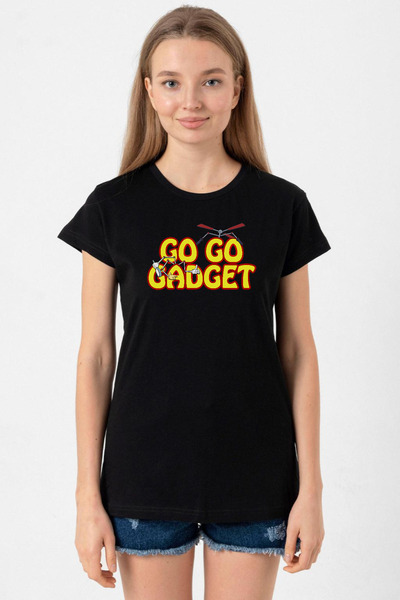 Tshirthane تي شيرت نسائي قصير باللون الأسود من Inspector Gadget Go Go