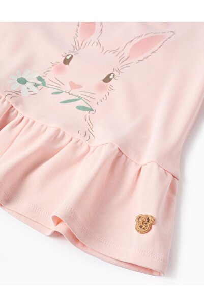 Ziddy Cotton Pyjama with Bunny Mask for Girls, Pink/Green