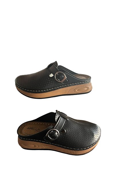 Apella Alpella siyah yandan tokalı ortopedik sabo terlik